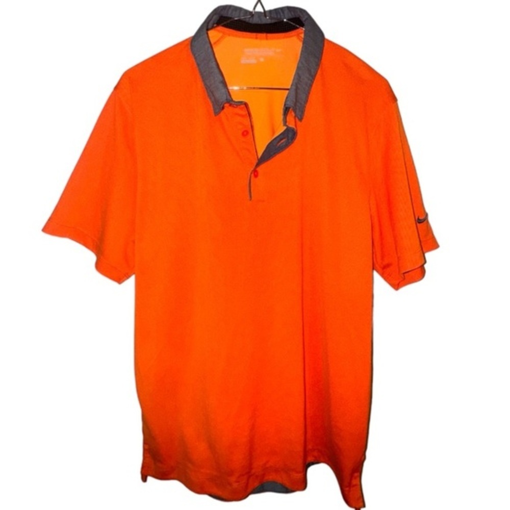 Nike Polo Shirt Mens Large Orange Gray Collar Tour Performance Dri Fit Golf Sz S